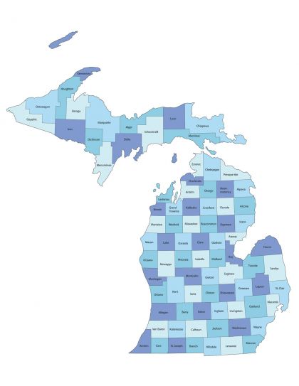 Photo of a Map of Michigan and its counties