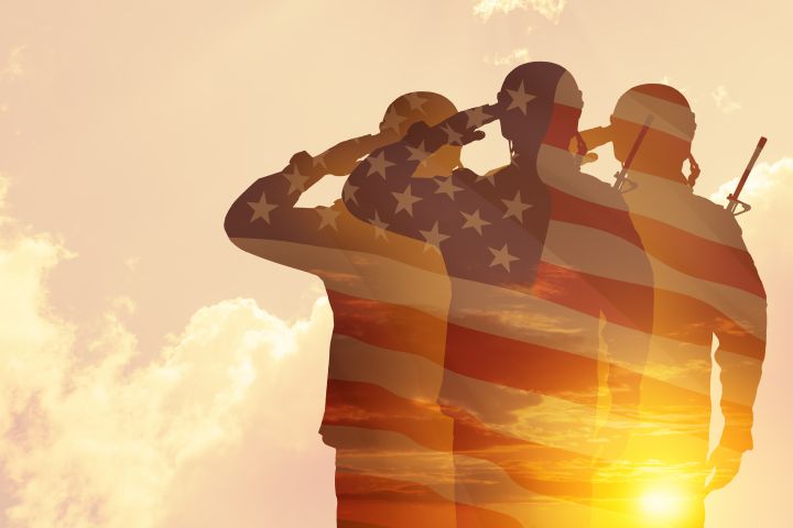Photo of US Soldiers Saluting in Sunset